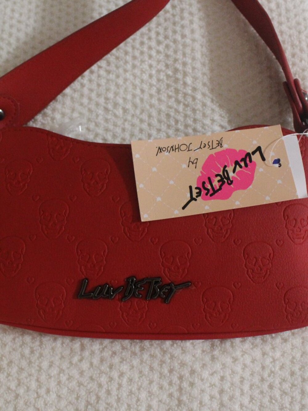 Betsey Johnson Red Embossed Skull & Heart Shoulder Bag